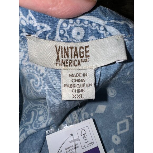NWT Vintage America Blues XXL Chambray Paisley Faded Bandana Boho Cottage Shirt - Picture 6 of 14